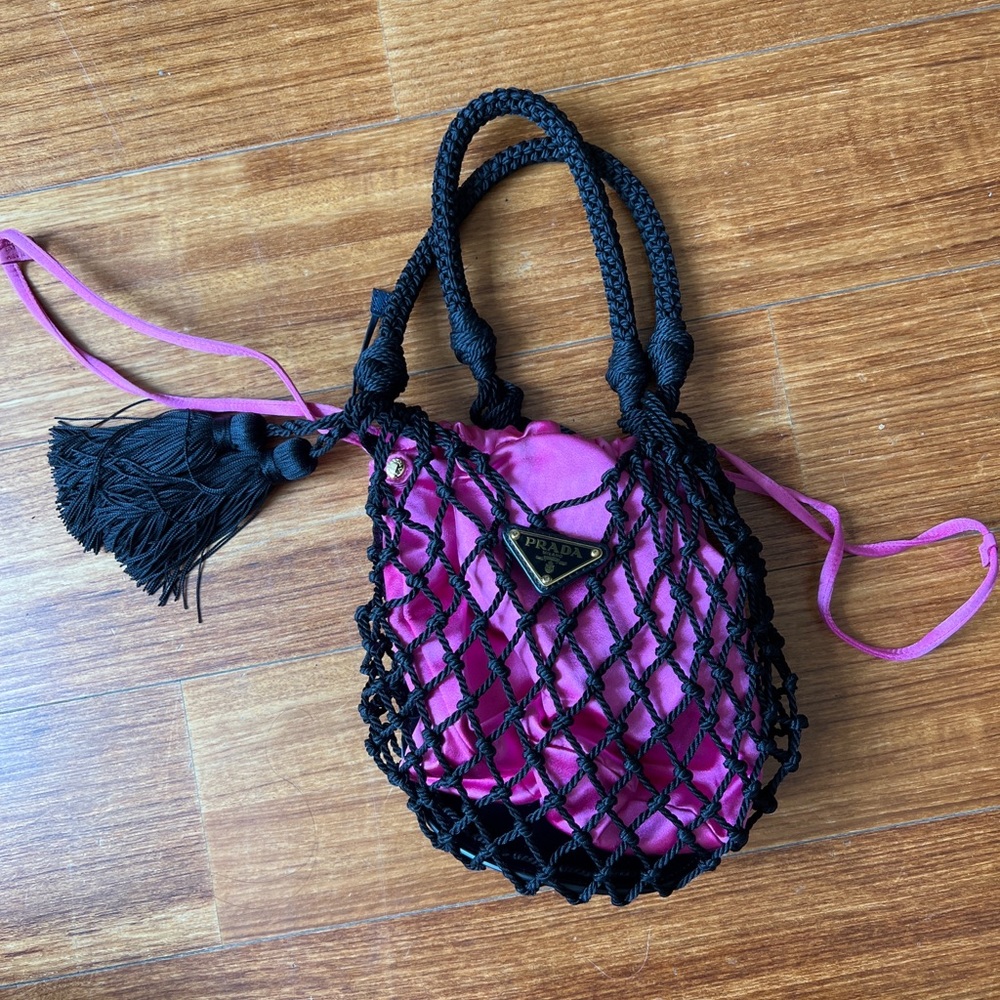 Prada Pink & Black Net Bucket Bag